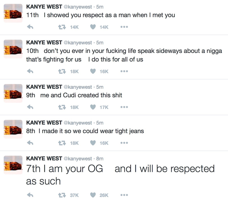 Illustration for article titled Kanye West attacks Wiz Khalifa on Twitter, still respects his pants game